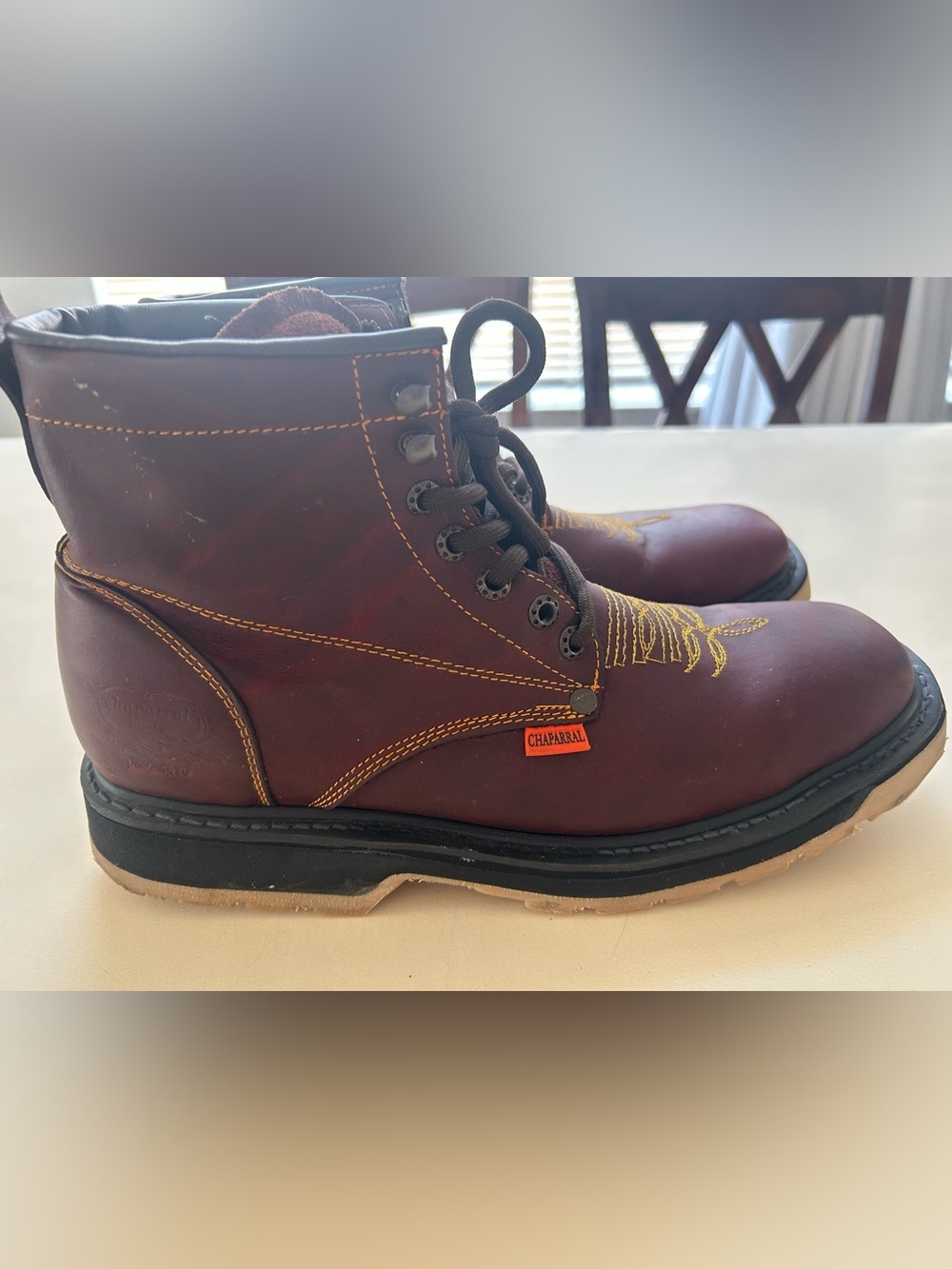 Chaparral Men's Charcoal Burgundy Work Boots with Lace-Up Support